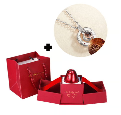Rosa + Collar Bañado en Platino - Un regalo para recordar